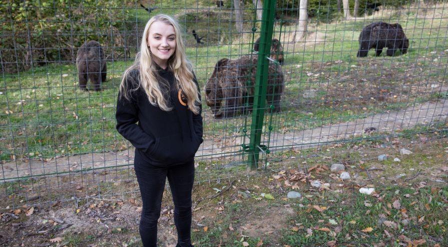 Evanna meeting some of the bears at the sanctuary