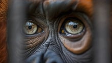 A closeup of a primates eyes
