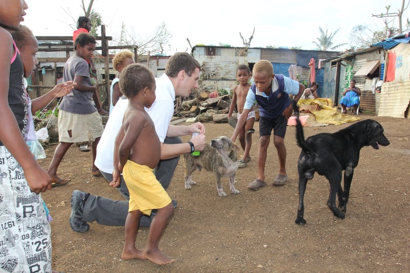 Our team feeds Snoopy and Blackie in Port Vila, Vanuatu