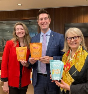 Julia Kirouac from Nud Real Food with MPs Ryan Turnbull and Leah Taylor Roy