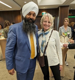 Surrey Centre MP Randeep Sarai with World Animal Protection's Farming Campaign Manager, Lynn Kavanagh 