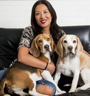 Lainey Lui with her two dogs, Barney and Elvis