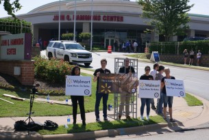 We demanded better lives for mother pigs outside Walmart’s Annual Shareholder Meeting